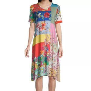 Johnny Was Marcel Swing Dress in Floral Colorblock Size Small